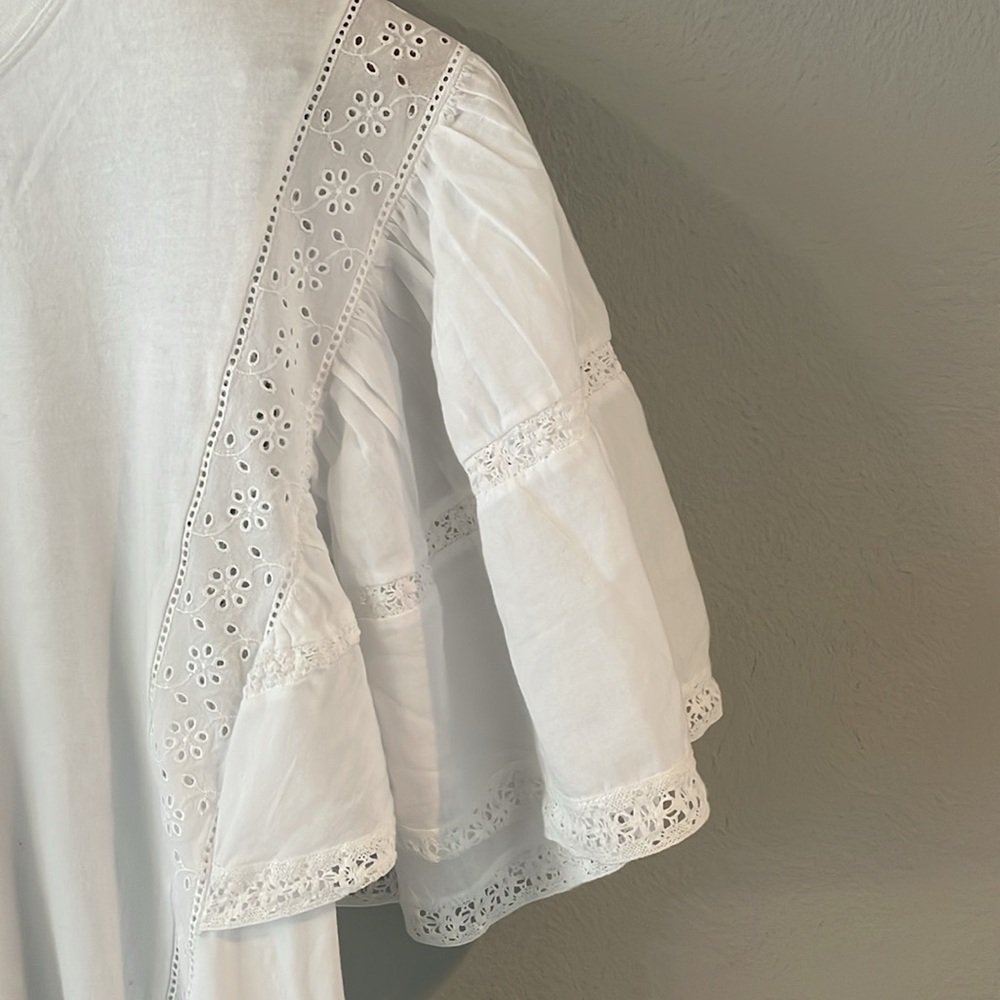 Sandro White Eyelet Puff Sleeve Tee - Picture 2 of 5